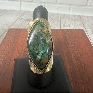 Vintage Large Agate Green Silver Ring Western Navajo Size 8 Adjustable